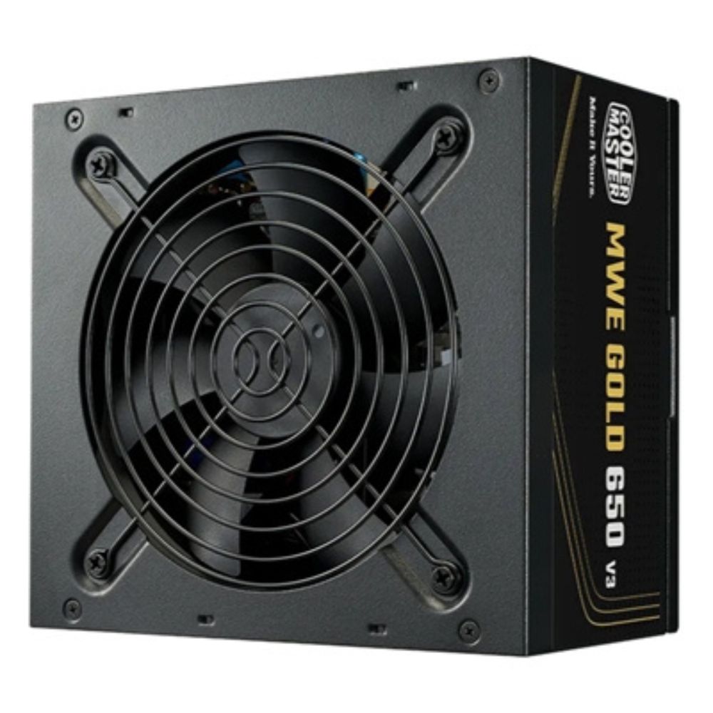 ALIMENTATORE ATX 650W COOLERMASTER MWE GOLD V3 MPE-6502-ACAAG-3BEU PFC-ATTIVO 80+ 240VAC NON MODULARE FAN120MM 140X150X86MM