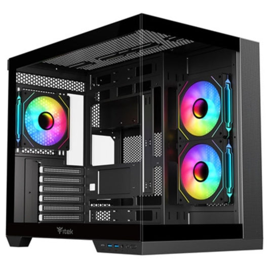 CABINET ITEK DARK CAVE DS - GAMING TOWER, ATX, 3X12CM ARGB FAN, 2XUSB3 TYPE-C, SIDE PANEL TEMP GLASS